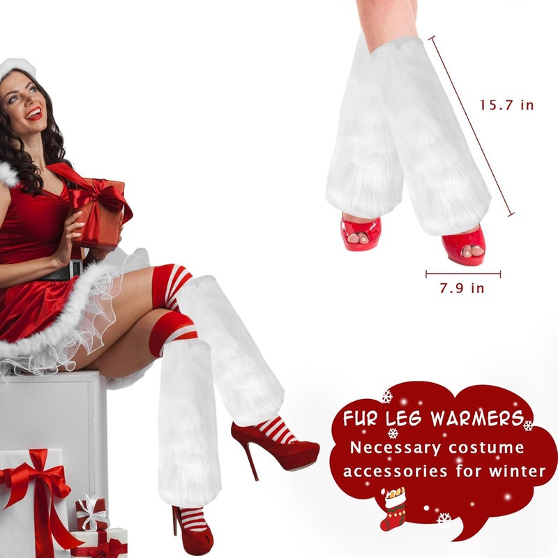 QZUnique Fuzzy Fur Leg Warmers Set - 3 Pcs Women Winter Furry Boot Cuffs Faux Fur Headband Wrist Bands Cover Long Leg Warmers - Image 4